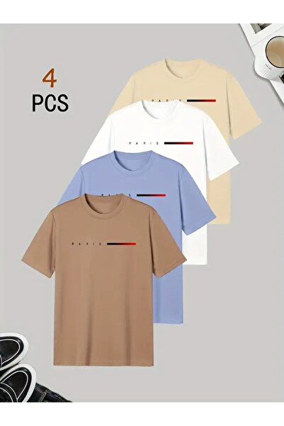 PAVRO Tricou unisex Pavro confortabil croială buc cu imprimeu culori tricou d...