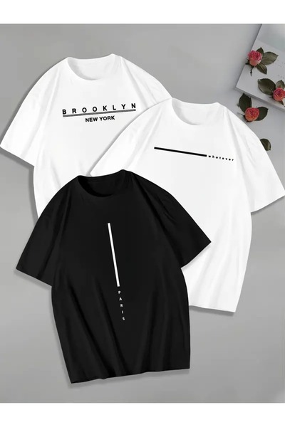 PAVRO تي شيرت بافرو للجنسين بقصة مريحة 3 قطع مختلط مطبوعة ملونة متعددة الألوا...