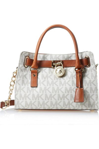 Michael Kors 30T2GHMS3B-150 Hamilton Monogram Logo Medium Satchel Bag for Women - Vanilla