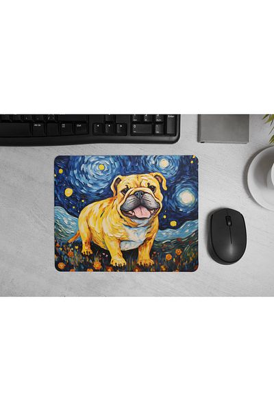 MS Major Selection Bulldog Mouse Pad – Starry Night Art Design (17.5X21.5 Cm, Non-Slip Base)