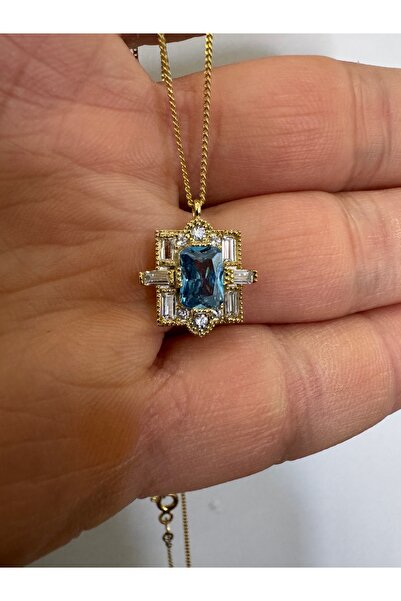 Natural Jewelleryy Mavi topaz 925 ayar gümüş kolye
