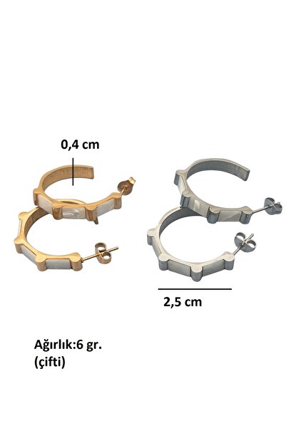 Siya Silver Beyaz Sedefli Kararmaz Çelik Çivi Halka Küpe