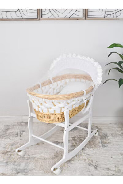 Fun Moment سلة موسى من الخيزران مع قاعدة بعجلات