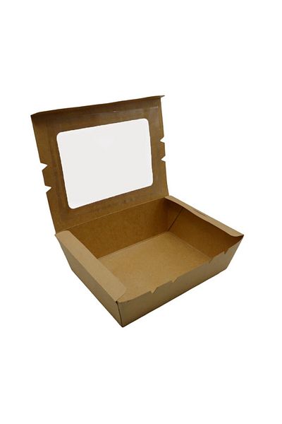 Generic Brown Kraft Paper Boxes with Attached Lid 700ml 5pcs