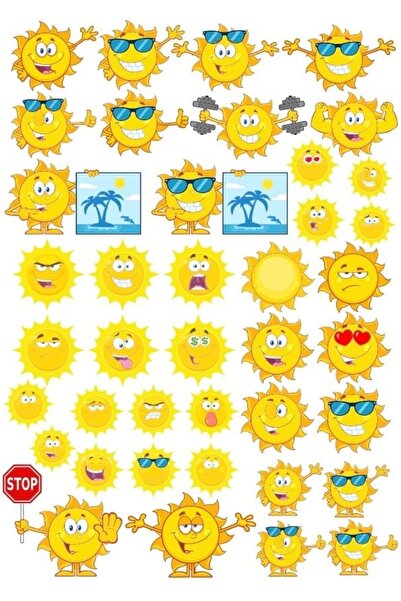 Reysa Tasarım Güneş Sticker Set 24 Parça Telefon, Tablet, Defter, Laptop Sticker