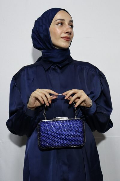 BUKAWEAR Women's Blue Beaded Evening Dress Bag