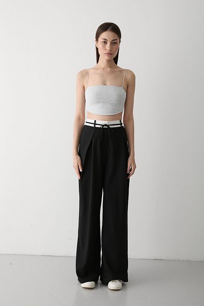 Laluvia Black Rope Belt Detailed Design Trousers - 3576