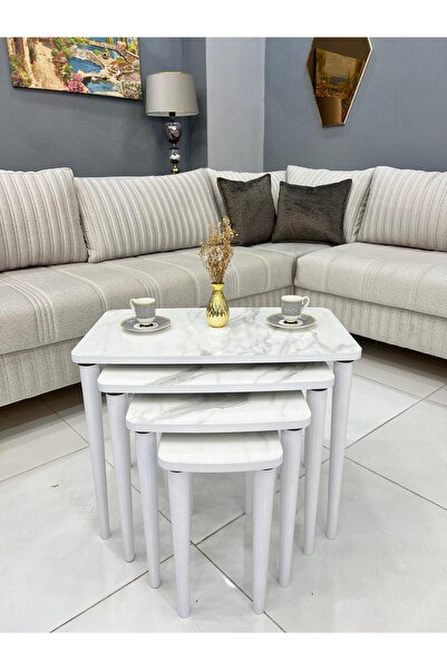 A S T HOME Beyaz Mermer Tek Katlı Zigon Sehpa