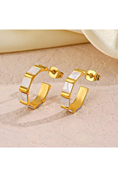 Siya Silver Beyaz Sedefli Kararmaz Çelik Çivi Halka Küpe