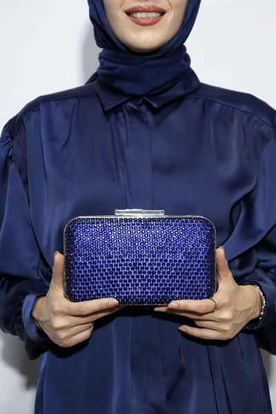 BUKAWEAR Women's Blue Beaded Evening Dress Bag