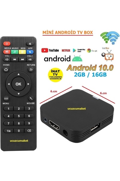 Uygun Android 10 Mini Android Tv Box 2g Ram / 16GB Rom (inat Tv Yüklenerek Gö...