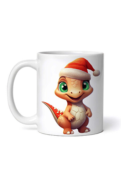 OEM Cană albă personalizată, Crăciun cu ochi verzi de dinozaur, INOVATIX®. 330ml