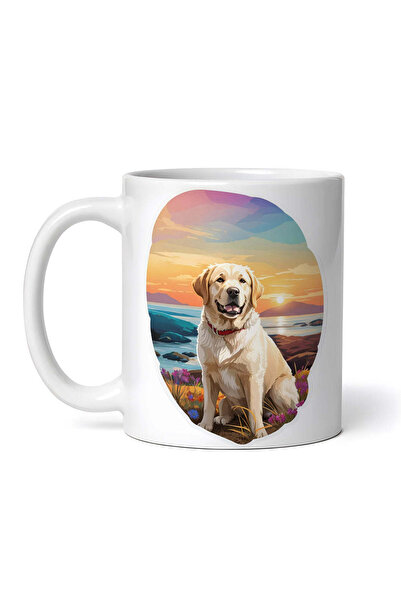 OEM Cană albă personalizată, câine Labrador Retriever la apus, INOVATIX®. 330ml