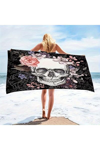 Elmas Dizayn 80*150 cm Digital Printed Beach and Bath Towel - Pink, Black, White and Dry Kafka