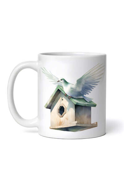 OEM Εξατομικευμένη Λευκή Κούπα, Ξύλινο Σπιτάκι-Περιστέρι, Inovatix®. 330ml