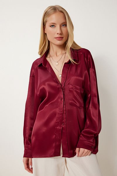 Lovelyİstanbul Cămașă oversize din țesătură din satin ROȘU Claret LNS0026