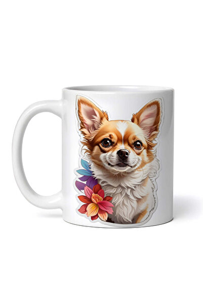 OEM Cană albă personalizată, câine cu flori, Inovatix®. 330 ml