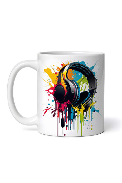 OEM Cană albă personalizată, căști colorate, Inovatix®. 330 ml