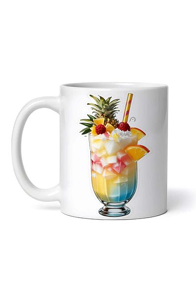 OEM Personalized white mug, Pina Colada Cocktail with oranges and strawberries, INOVATIX®. 330ml