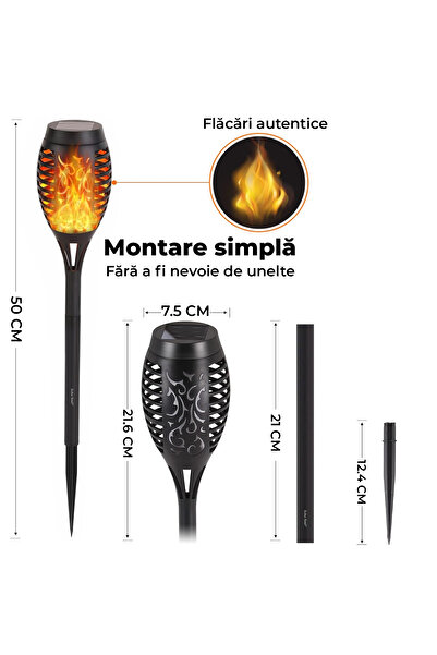 Echo Soul Set de 6 Lampi Solare pentru Exterior Echo Soul®, Rezistente la Intemperii, Design cu Flacara