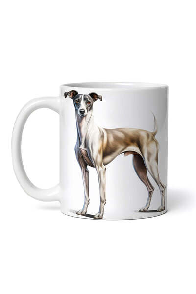 OEM Cană albă personalizată, câine Whippet cu cap negru, INOVATIX®. 330ml