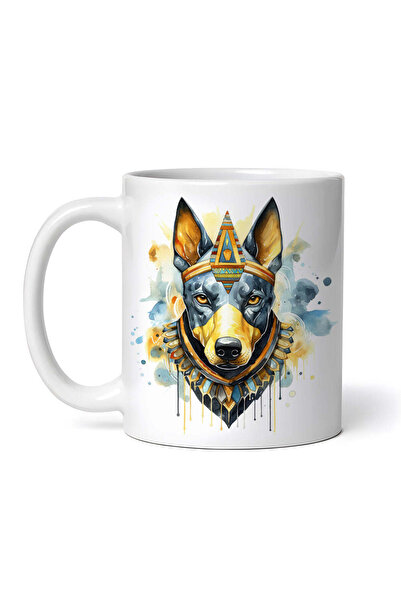 OEM Cană albă personalizată, câine Doberman Egiptean, INOVATIX®. 330ml