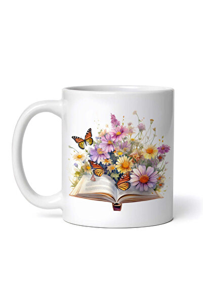 OEM Cană albă personalizată, carte și flori Farfala, Inovatix®. 330 ml