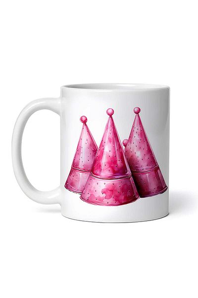 OEM Personalized white mug, Pink party hats with drops, INOVATIX®. 330ml