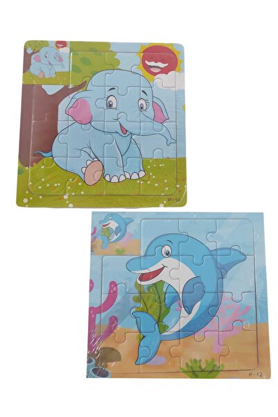 Orko Toys 2 Adet 15 Parça Ahşap Puzzlle Yapboz Okul Öncesi Eğitici Oyun Fil ve Yunus
