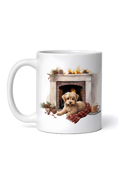 OEM Cană albă personalizată, câine maltez cu cafea lângă șemineu, INOVATIX®. ...