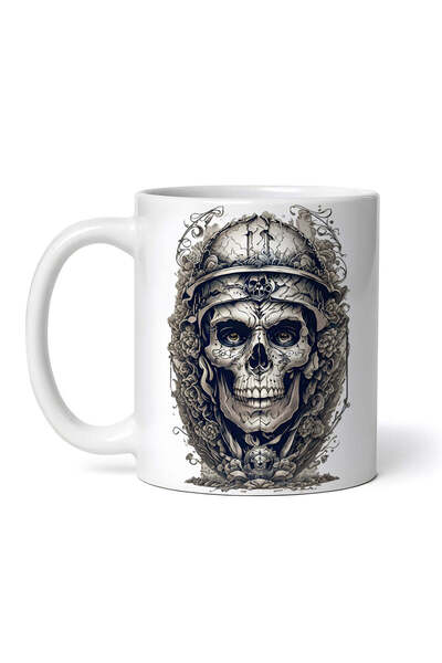 OEM Cană albă personalizată, craniu cu broderie, Inovatix®. 330 ml