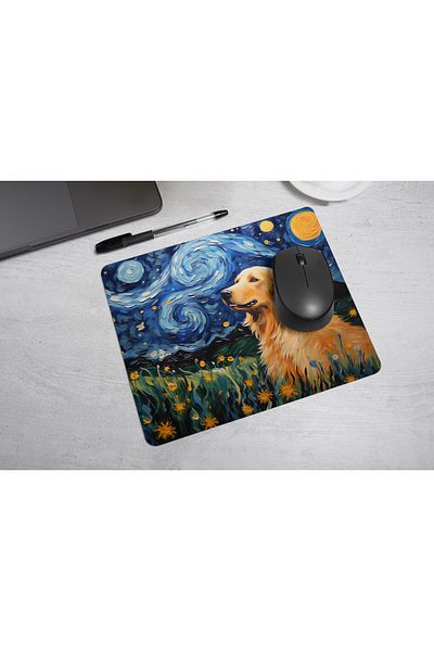 MS Major Selection Golden Retriever Mouse Pad – Starry Night Design (17.5X21.5 Cm, Non-Slip Base)