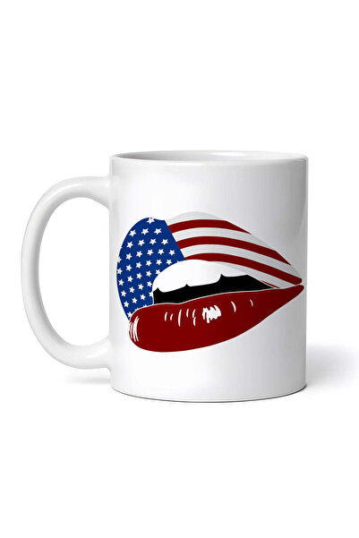 OEM Cană albă personalizată, buze sexy cu steag american, INOVATIX®. 330ml