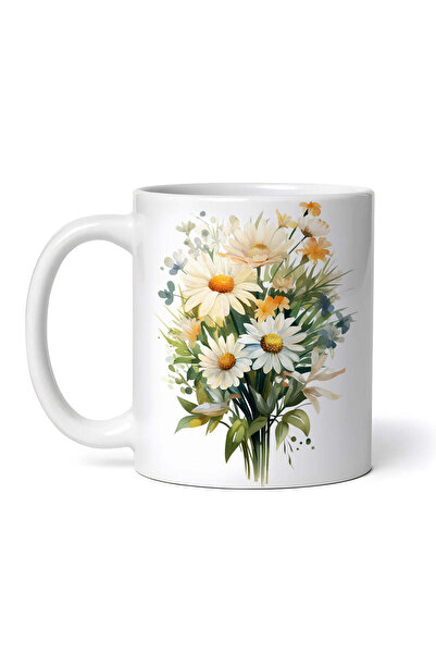 OEM Cană albă personalizată, Buchet de flori albe și galbene, INOVATIX®. 330ml