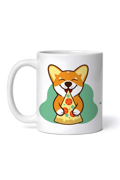 OEM Cană albă personalizată, câine Welsh Corgi cu pizza, INOVATIX®. 330ml