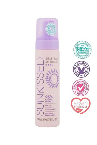 Sunkissed Self-tan Professional Self-tanning Foam, Dark, 95% Ingredients, 200 ml