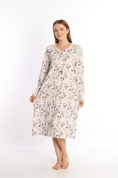 Etoile Women's 100% Cotton Long Sleeve Dress Nightgown