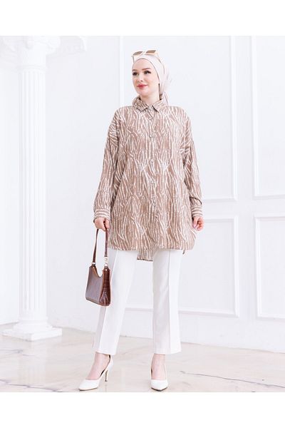 HİJABAYA Line Patterned Buttoned Viscose Tunic