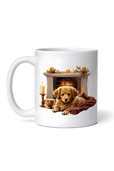 OEM Cană albă personalizată, câine Golden Retriever în fața șemineului, Inova...