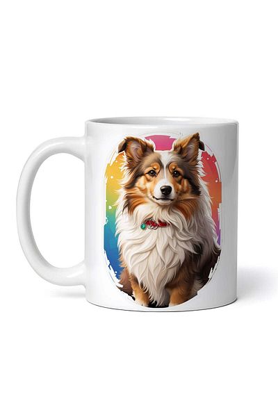 OEM Cană albă personalizată, câine ciobănesc Shetland cu zgardă, INOVATIX®. 330ml