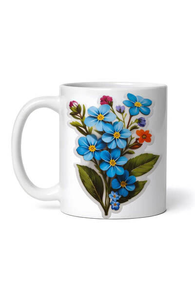 OEM Personalized white mug, Bouquet of Forget-me-not flowers, INOVATIX®. 330ml