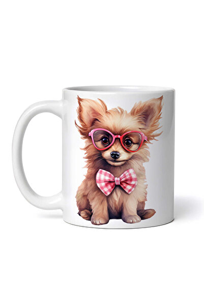 OEM Cană albă personalizată, Corgi cu ochelari și papion, INOVATIX®. 330ml