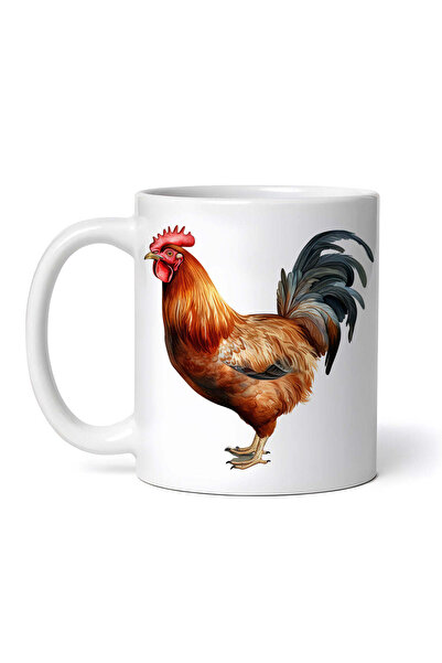 OEM Cană albă personalizată, Cocoș maro cu coadă gri, Inovatix®. 330 ml