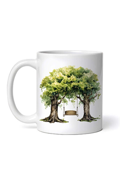 OEM Cană albă personalizată, Copaci verzi în pădure cu leagăn, Inovatix®. 330 ml