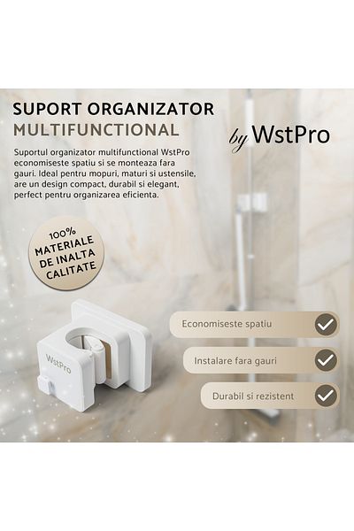 WSTPRO Suport Organizator Multifunctional De Perete Pentru Mop, Matura,para Dus, Ustensile Bucatarie