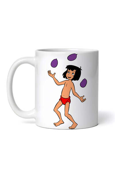 OEM Cană albă personalizată, Cartea Junglei Mowgli se joacă cu fructe, INOVATIX®. 330ml