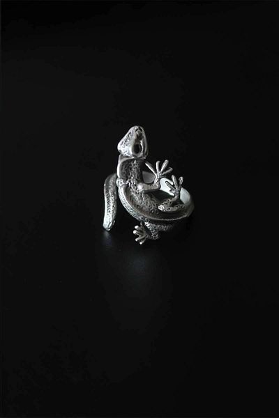 Clariss Lizard Figure Antique Silver Color Adjustable Men's Ring