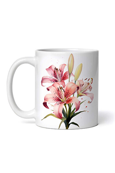 OEM Cană albă personalizată, crini pictați, Inovatix®. 330 ml