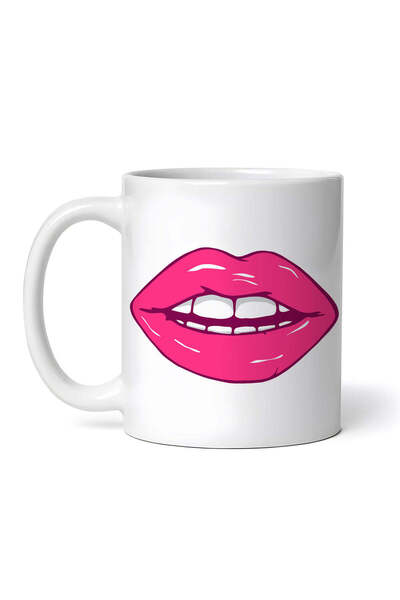 OEM Cană albă personalizată, Buze senzuale cu dinți, INOVATIX®. 330ml