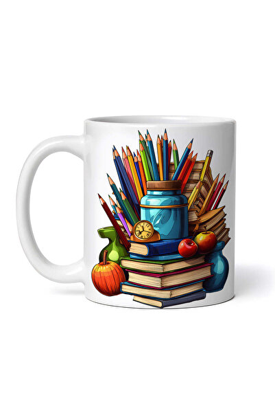 OEM Cană albă personalizată, cărți, creioane și fructe, Inovatix®. 330 ml